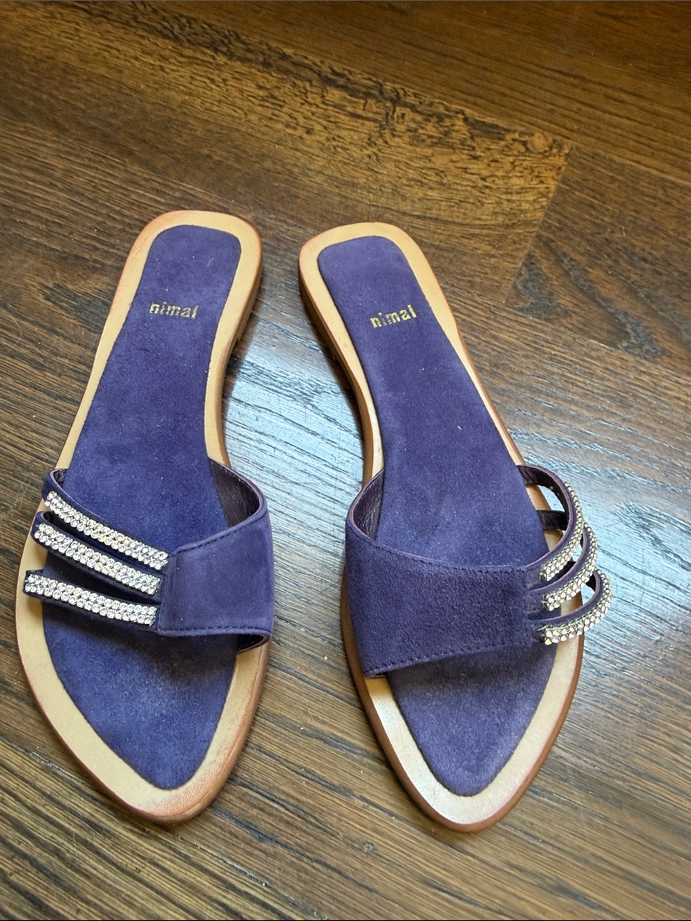 Purple Suede Rhinestone Straps Slide Mules Sandals Like New Size 39